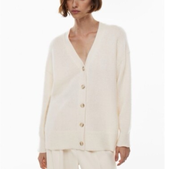 Babaton Sweaters - Aritzia Babaton Ribbed Fisherman Cardigan Cream
